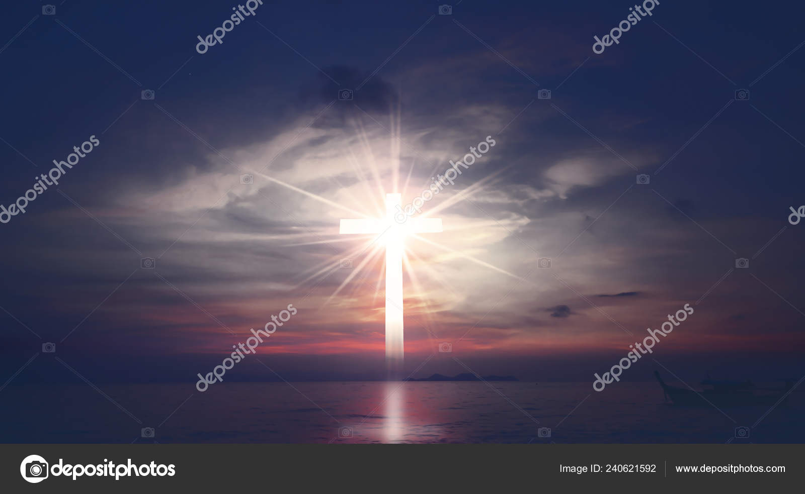 Conceito Jesus Cristo Cruz Branca Fundo Ceu Por Sol Fotografias De Stock C Paulshuang 240621592