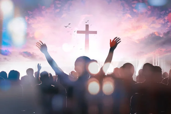 Christian People Group Raise Hands Worship God Jesus Christ Together — Stock Photo, Image