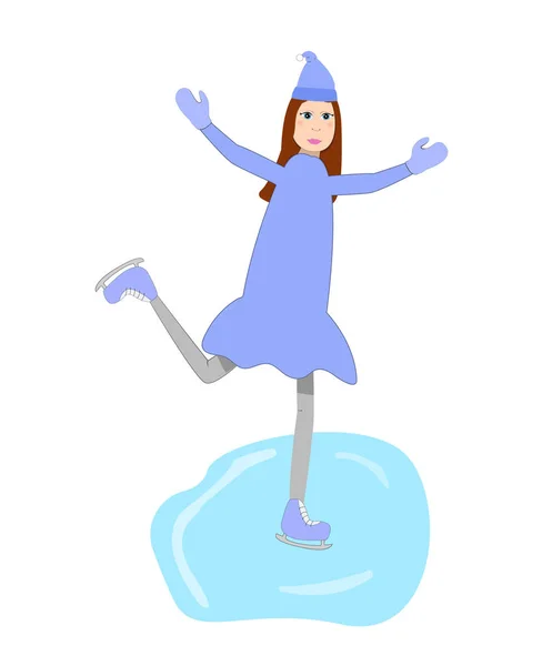 Joyful Girl Skating Ice Rink Vector Illustration Eps10 — Stock Vector