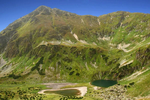 タトラ山脈 Rohace の緑豊かな丘谷の つの小さな湖があります 明るく青い空 — ストック写真