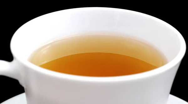 Weiße Tasse Mit Grünem Tee Aus Nahaufnahme Isoliert Auf Schwarzem — Stockfoto