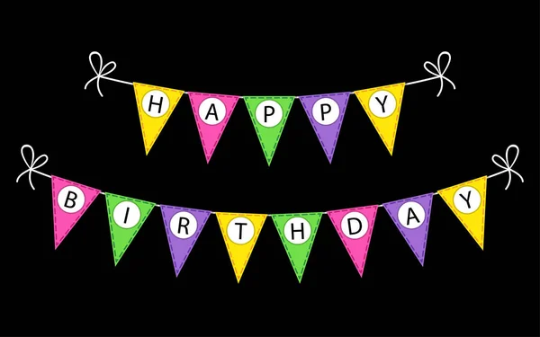 Lindo feliz cumpleaños banderas banderas banner con letras — Vector de stock