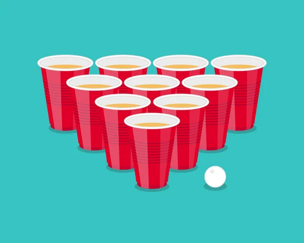 Beer Pong Tournament ulotki jako czerwone kubki i ping pong piłkę — Wektor stockowy