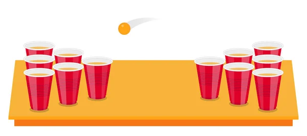 Bier Pong Turnier Flyer Als Rote Plastikbecher Mit Bier Und — Stockvektor
