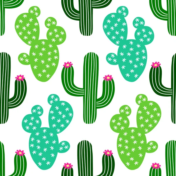 Lindo cactus dibujado a mano patrón sin costuras — Vector de stock