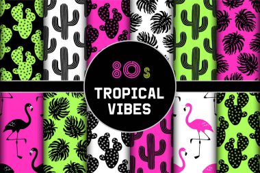 80'li yılların şirin kümesi tropikal vibes Dikişsiz desen