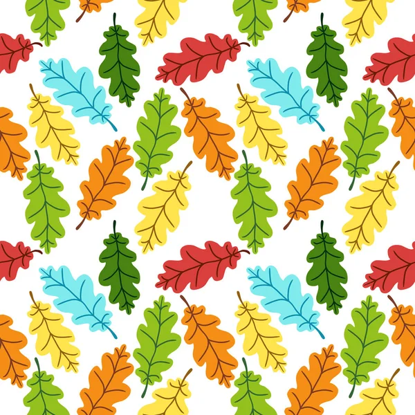 可爱的秋天无缝图案与乡村手工绘制橡树叶 — 图库矢量图片