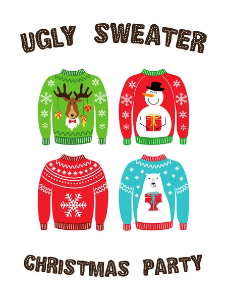 Linda pancarta para la fiesta de Navidad Ugly Sweater — Vector de stock