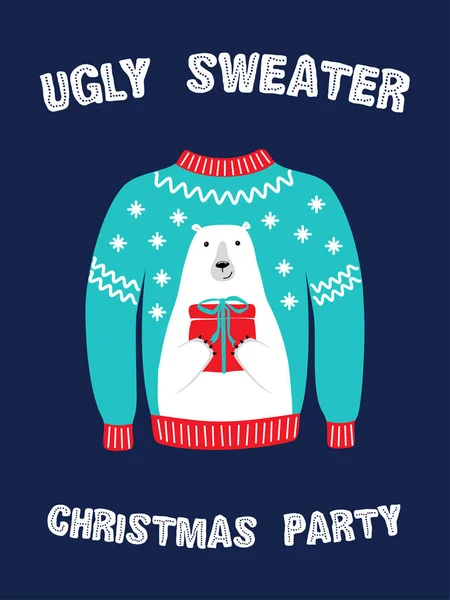 Linda pancarta para la fiesta de Navidad Ugly Sweater — Archivo Imágenes Vectoriales