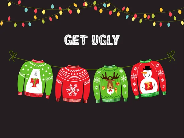 Bannière mignonne pour la fête de Noël Ugly Sweater Vecteurs De Stock Libres De Droits