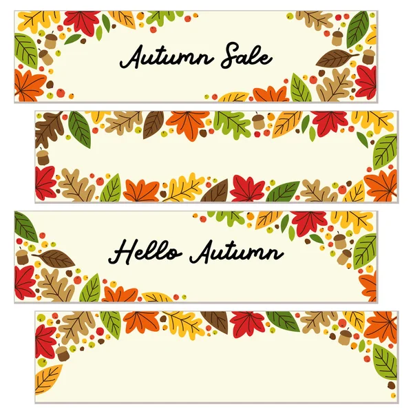 Niedliche Reihe von Herbstblättern horizontale Banner — Stockvektor