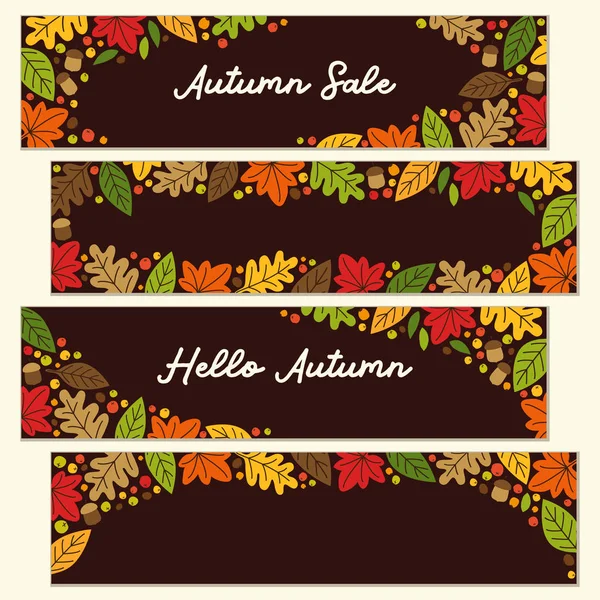 Симпатичный набор горизонтальных баннеров "Осенние листья" — стоковый вектор