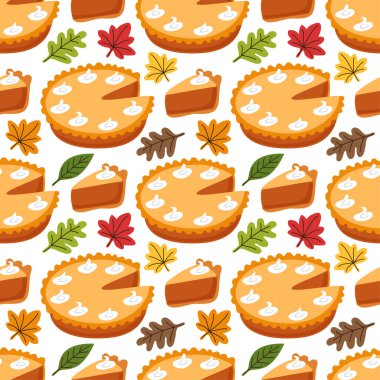 Pumpkin Pie ve sonbahar yaprakları ile şirin Seamless modeli
