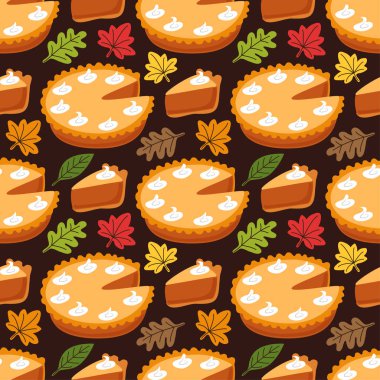 Pumpkin Pie ve sonbahar yaprakları ile şirin Seamless modeli