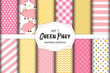 Cute Kraliçe Piggy Dikişsiz desen ayarla.