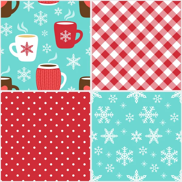 Cute set of Hot Drinks seamless patterns — Stock Vector