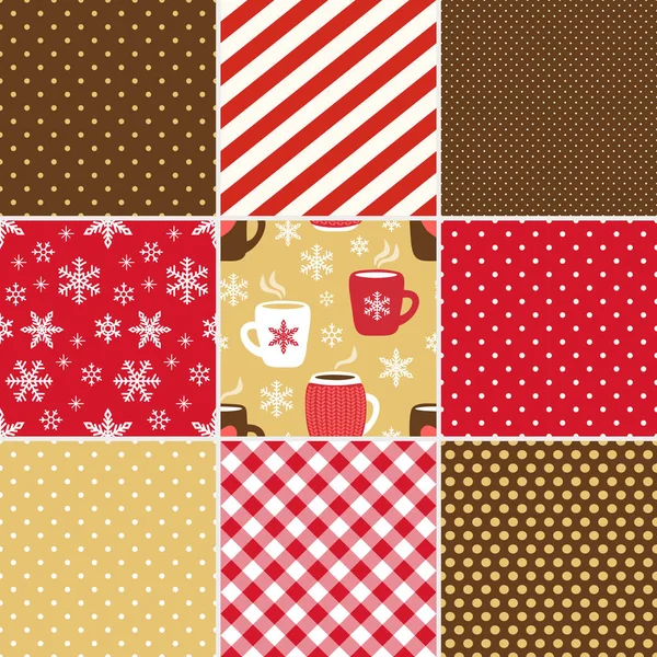 Cute set of Hot Drinks seamless patterns — Stock Vector