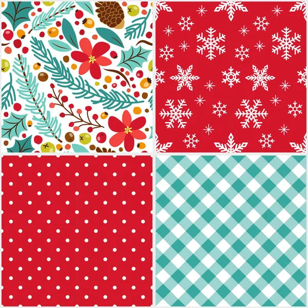 Cute set of winter holidays seamless patterns — Stock Vector
