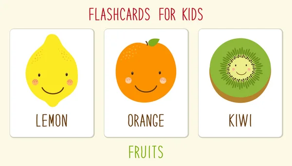 Σύνολο χαριτωμένο φρούτα παιδιά εκπαίδευση εικονογράφηση — Διανυσματικό Αρχείο