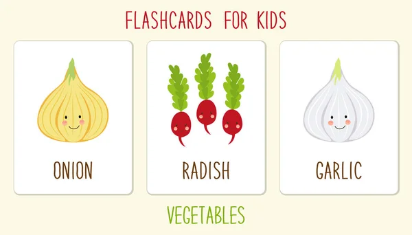 Conjunto de verduras lindas niños educación ilustración — Vector de stock