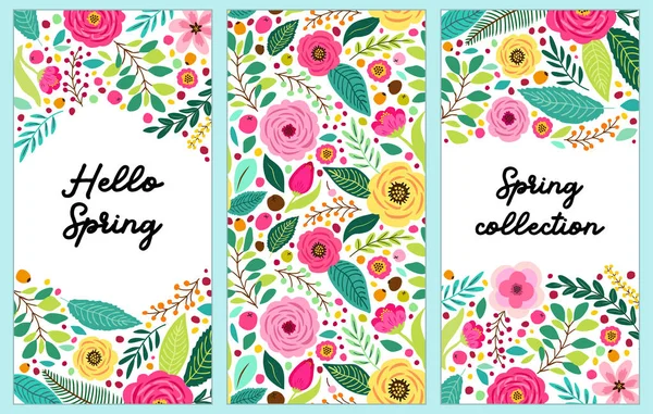 Cute set of Spring Flowers vertical banners — Stock Vector
