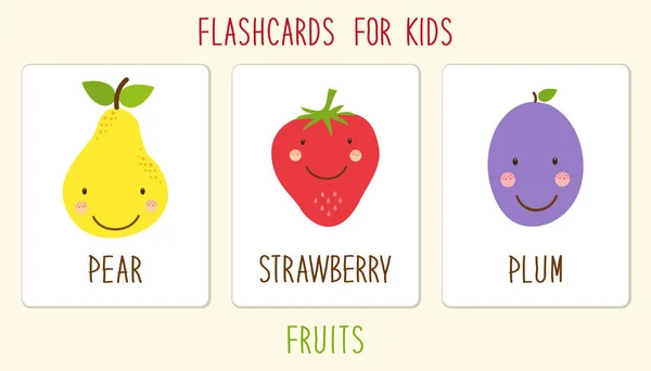 Set di frutta carina bambini educazione illustrazione — Vettoriale Stock