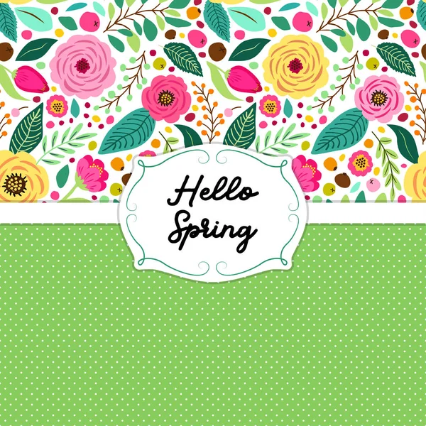 Cute retro card template with hand drawn rustic flowers — Stock Vector