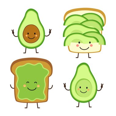 Çizgi film karakterleri, avokado ve tost şirin el çekilmiş