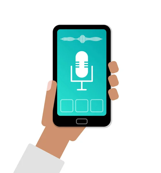 手持手机与个人语音激活的应用程序助理平面插图 — 图库矢量图片