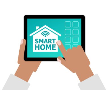 Tablet Pc app ile holding eller olarak akıllı ev kavramı