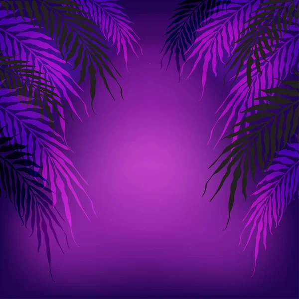 ネオン トロピカル夏ヤシ葉背景紫プロトンの勾配 — ストックベクタ