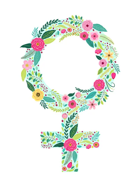 Schöne florale feminine Venussymbole als weibliches Geschlechtszeichen — Stockvektor