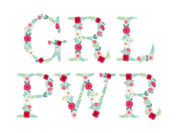 Gyönyörű virágos női betűkkel Girl Power — Stock Vector