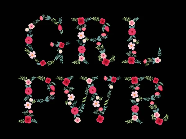 Schöner floraler femininer Schriftzug Girl Power — Stockvektor