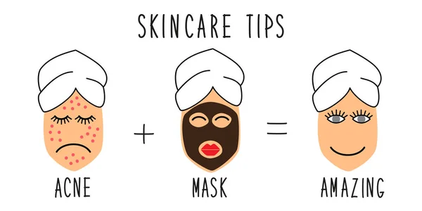 Cute and simple skincare tips for acne treatment — ストックベクタ