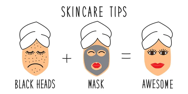 Conseils de soins de la peau mignons et simples pour le traitement des têtes noires — Image vectorielle