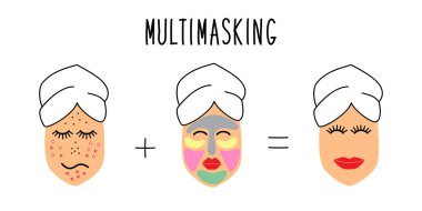 Akne, sivilce, siyah kafalarını tedavi olarak Multimasking için şirin ve basit cilt bakımı ipuçları