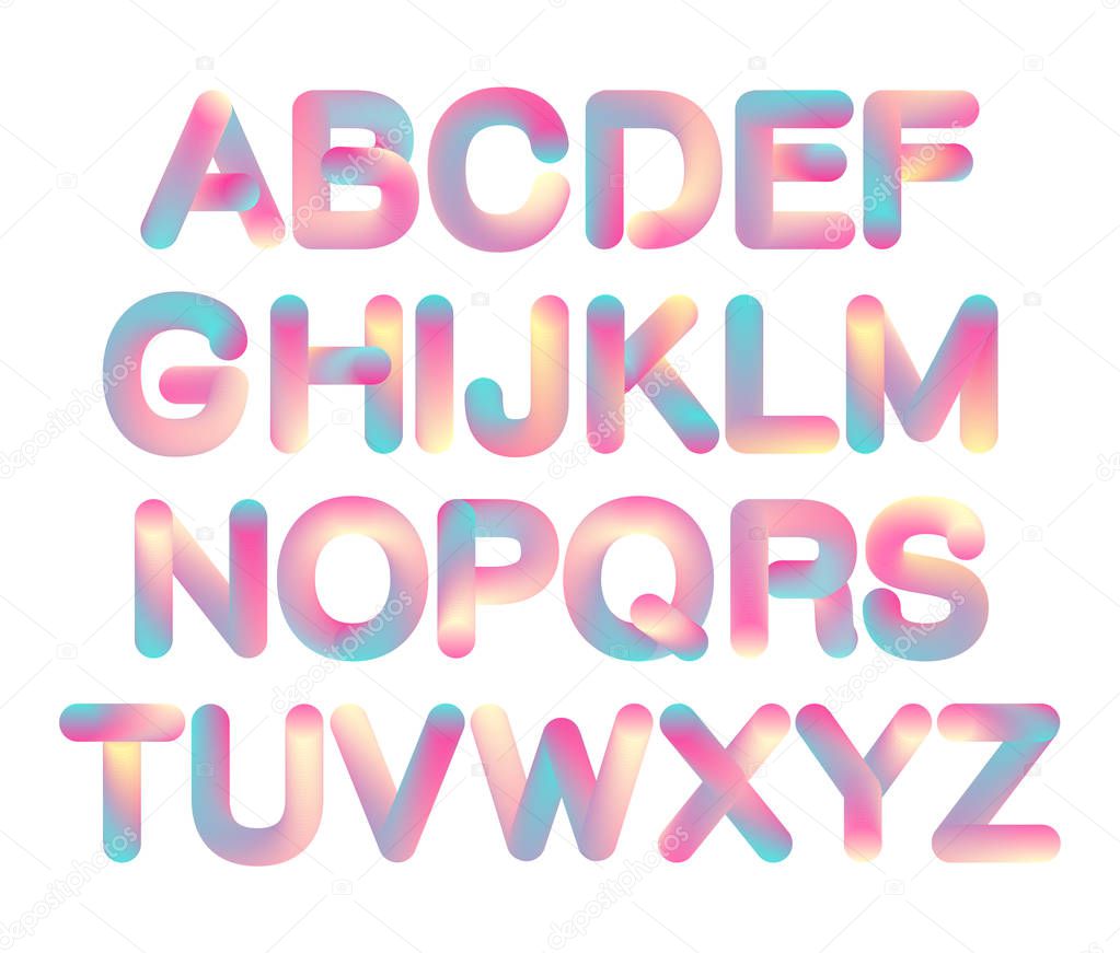 Futuristic holographic 3D effect rainbow alphabet letters for your decoration