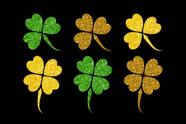 Festligt St. Patricks Day holiday designelement som magiska mousserande glitter klöver blad — Stock vektor