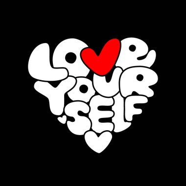 Cute seviyorum kendiniz elle çizilmiş trendy olumlama ifade 80'li yıllarda yazı stili