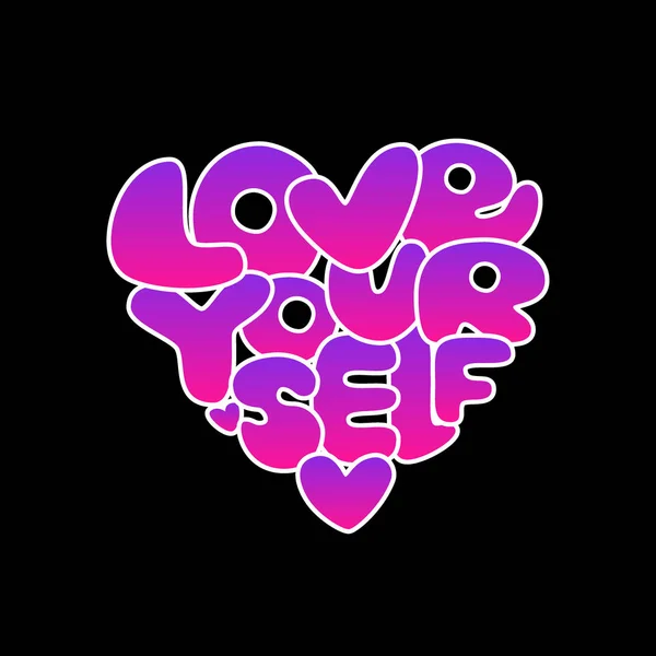 Cute Love Yourself mano dibujado gradiente letras frase de afirmación de moda en estilo de los años 80 — Vector de stock