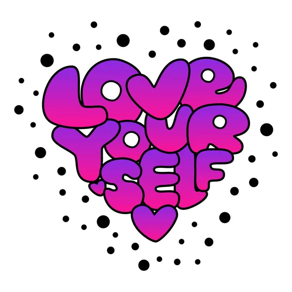 Cute Love Yourself mano dibujado gradiente letras frase de afirmación de moda en estilo de los años 80 — Vector de stock