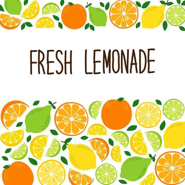 Süße Zitrusfrüchte Zitrone, Limette und Orange Hintergrund in lebhaften leckeren Farben ideal für frische Limonade — Stockvektor