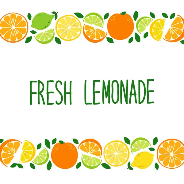 Schattig Citrus vruchten citroen, limoen en sinaasappel achtergrond in levendige smakelijke kleuren ideaal voor verse limonade — Stockvector