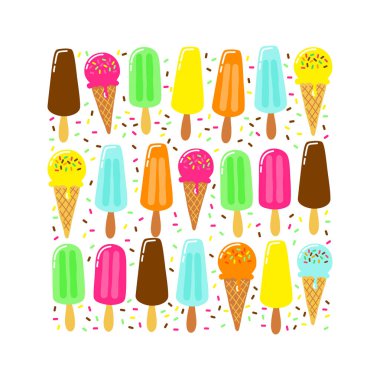 Şirin dondurma lezzetli koleksiyonu arka planda canlı için ideal renkler afiş, paket vb
