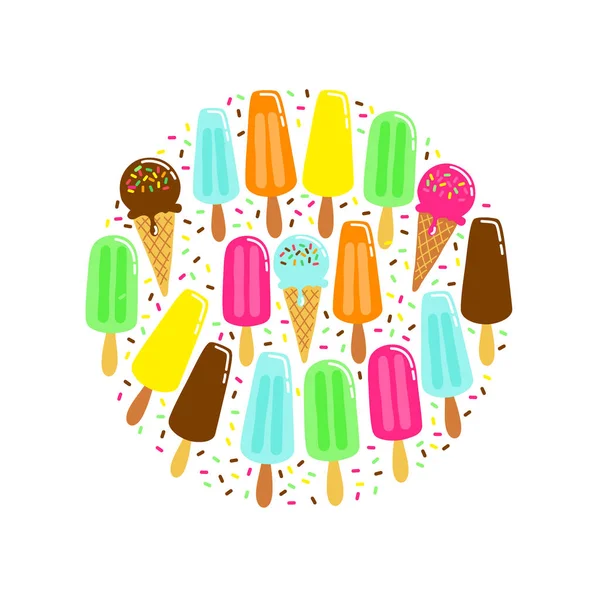 Fondo lindo de la colección del helado en colores sabrosos vivos ideales para los banners, el paquete etc. — Vector de stock