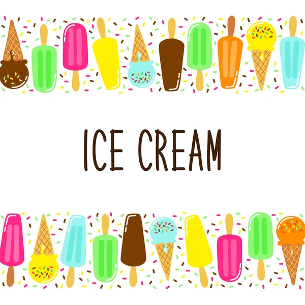 Милий фон колекції морозива в яскравих смачних кольорах ідеально підходить для банерів, упаковки тощо — стоковий вектор