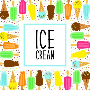 Şirin dondurma koleksiyonu çerçeve arka planda canlı lezzetli için ideal renkler afiş, paket vb