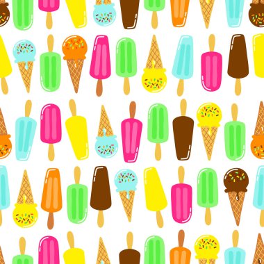 Dikişsiz desen lezzetli içinde canlı renkler için ambalaj kağıdı, ideal şirin dondurma koleksiyon paket vb