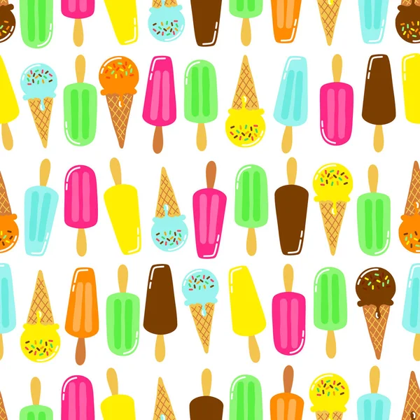 Cute kolekce Ice Cream bezešvé pattern v živé chutné barvy ideální pro balicí papír, balík atd — Stockový vektor